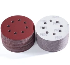 50PCS 5" Sanding Discs 600 Grit 8-Hole Hook Loop Orbital Sander Sandpaper Paper