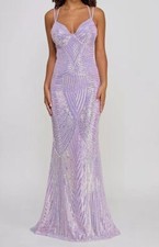 B Darlin Women's Juniors' Purple Sequin Long Evening Gown Dress Size 15/16