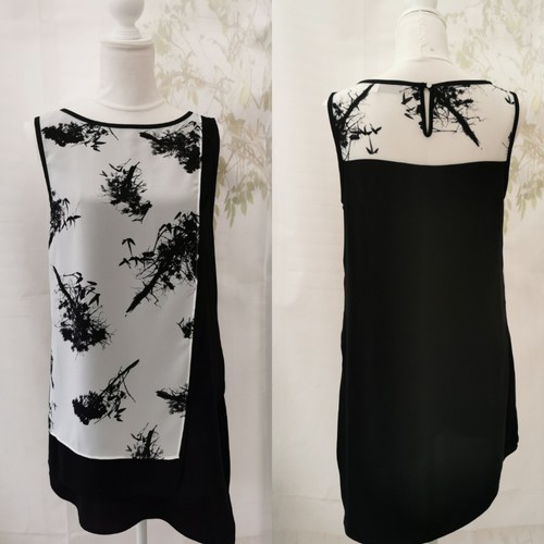 Como Nuevo Top de Terciopelo Damas Talla 12 Negro Blanco Gris Floral Túnica Sin Mangas Cuello Redondo - Imagen 15 de 24