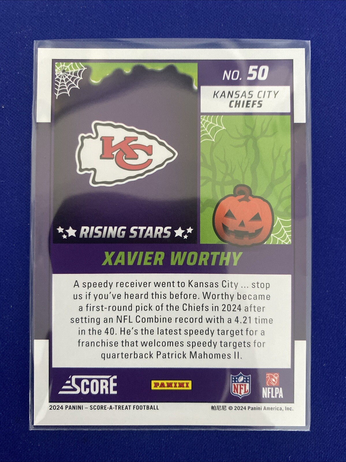 Xavier Worthy 2024 Score Football Halloween Green Bats RC 50 Kansas
