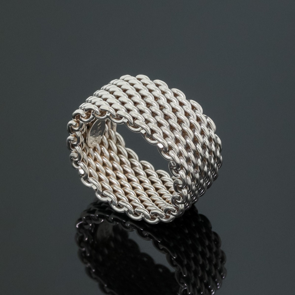Tiffany & Co. Somerset 10MM Wide Band Mesh Weave Chain Ring Tiffany & Co. Somerset 10MM Wide Band Mesh Weave Chain Ring