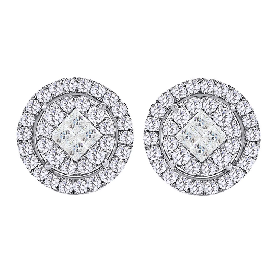 Aretes con racimo de diamantes naturales de 1,33 quilates de oro blanco de 14 k Foto 3 de 4
