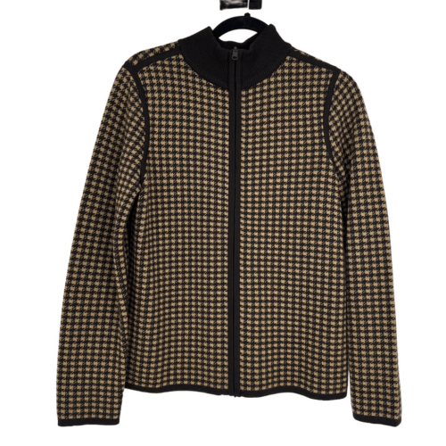 Pendleton Womens's Wool Houndstooth Cardigan Brown Sweater Zip Up M Reversible - Picture 1 of 8