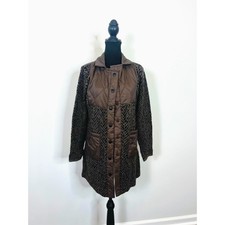 Nic + Zoe Brown Quilted Knit Coat Black Multi Small Snap Button Stretch Pockets