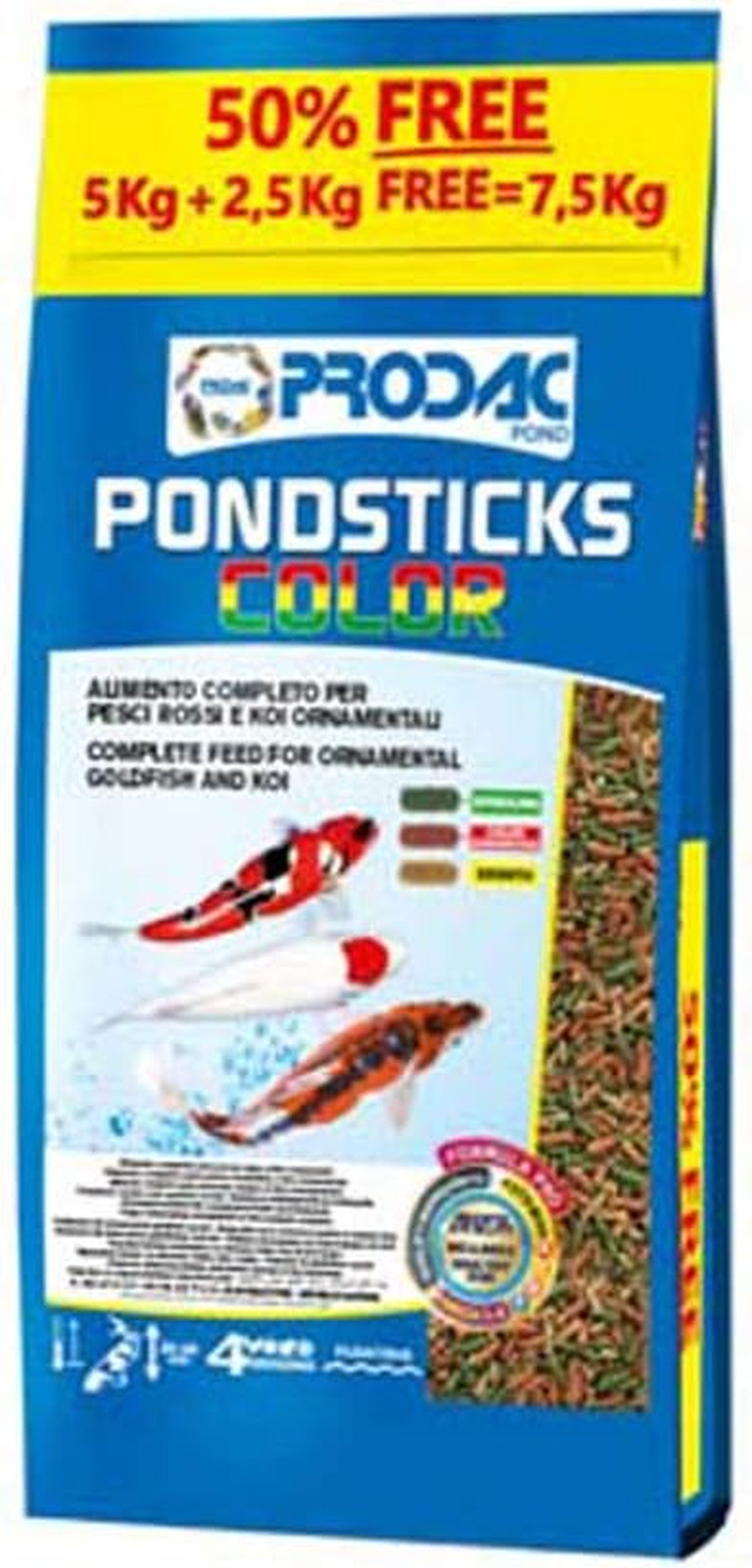 Mangime Pond Color Stick 5kg + 2.5kg Gratis per Carpe Koi e Pesci Rossi