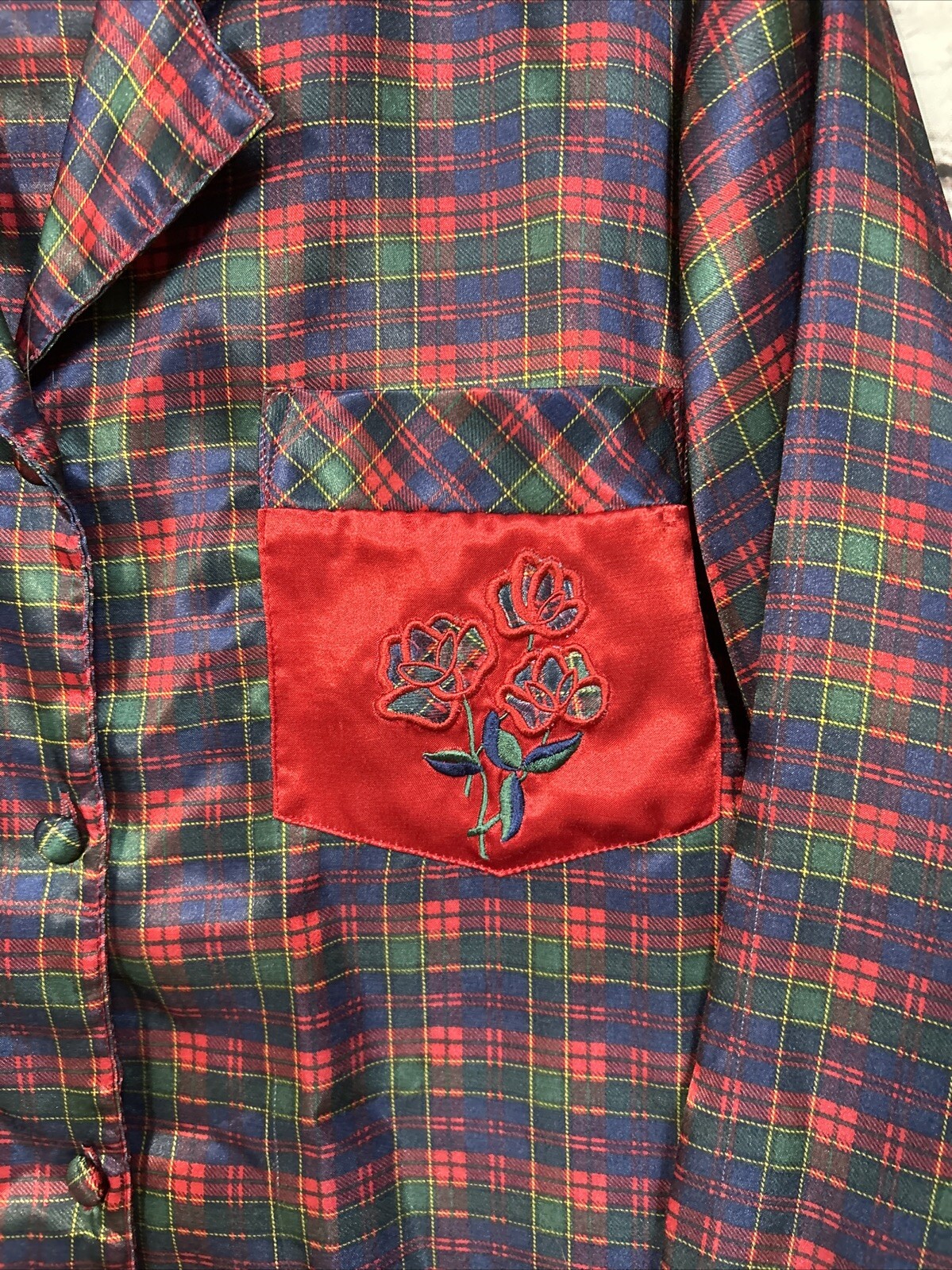 Kathryn Pajama Set Red Plaid Women Size Medium Vintage Christmas Silky Vintage