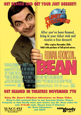 Mr. Bean, promotion, free dessert, ticket stub, ''Beaned'', Rowan Postcard