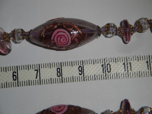 Collana antica vintage con grandi ovali in vetro rosa di MURANO originale 100% - Foto 9 di 11