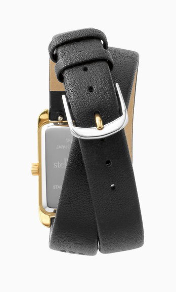 Stella & Dot Pyramid Tank Watch-Double Wrap Saddle/Black  display picture 3