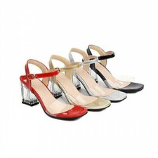 Women's Clear High Heel Sandals Open Toe Ankle Strap Dress Shiny Shoes Lady 2025