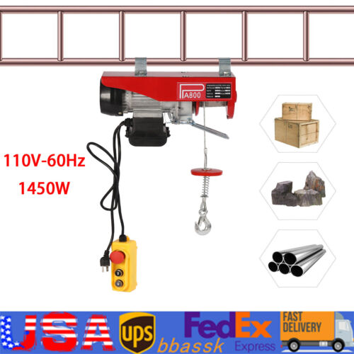 110V 1763lbs Electric Cable Hoist Crane Winch Garage Lift Wired Remote Control