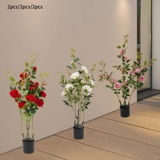 2 Pieces Artificial Rose Tree, Fake Flowers Tree, Artificial Flower Plant