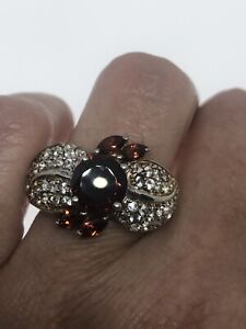 GENUINE GARNET ANTIQUE STYLE .925 STERLING SILVER RING SIZE 10 #855