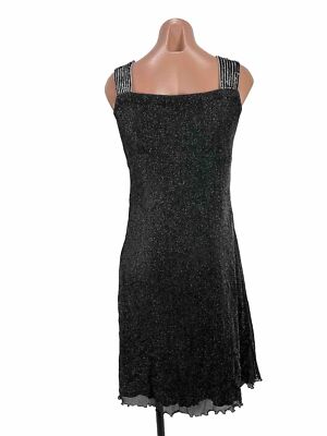 70s Vintage Disco Silver Black Glitter Accordion Pleat Dress Beaded Formal  Prom | eBay