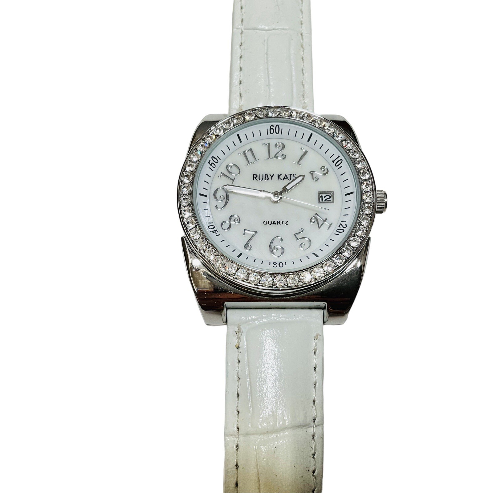 Ruby Kats Rhinestone Date Watch Silvertone Round … - image 3