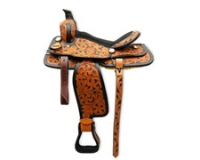 Genuine Leather Western Barrel Racing Trail Horse Saddle Tack Set 10 to 18 Inch