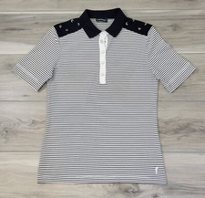 Golfino Polo Shirt Women's 8 Black/White Stripe Short Sleeve 5 Snap Buttom