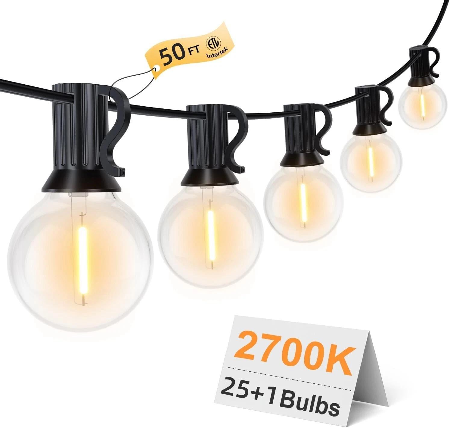 Solar String Lights Outdoor 50 Feet Waterproof Patio LED Lights with 25+1 Bulbs
