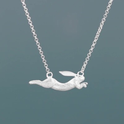 925 Sterling Silver Rabbit Bunny Hare Pendant Necklace   18'' Chain, Cute Animal