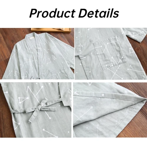 Herren Japanischer Kimono Pyjama Gaze Baumwolle Nachthemd Top + Hose Set Anzug Kits - Bild 10 von 17