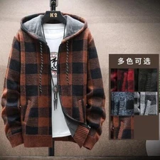 Men's Heavy Fleece Lined Sherpa Hoodie Plaid Flannel Jacket with Hood