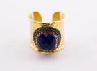 VINTAGE DESIGNER GOLD ON STERLING BLUE STONE LARGE RING #4