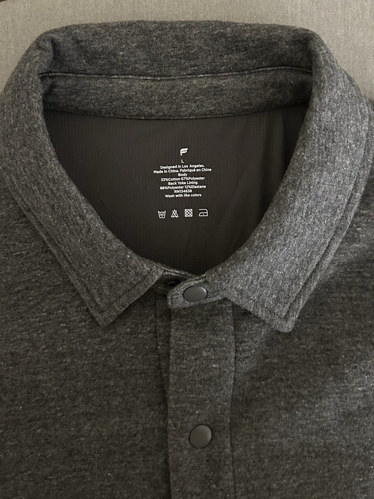 Fabletics Mens Large Shacket Jacket Gray Snap But… - image 3