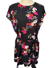 PopSugar Black Floral Tie-Waist Dress With Keyhole Back & Short Sleeves XL