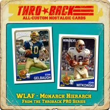 THROBACK custom Football Card Duo WLAF London Monarchs QBs Gelbaugh Witkowski