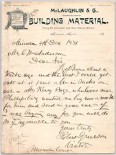 McLaughlin "Building Material" Missoula, MT 1891 Billhead Scarce