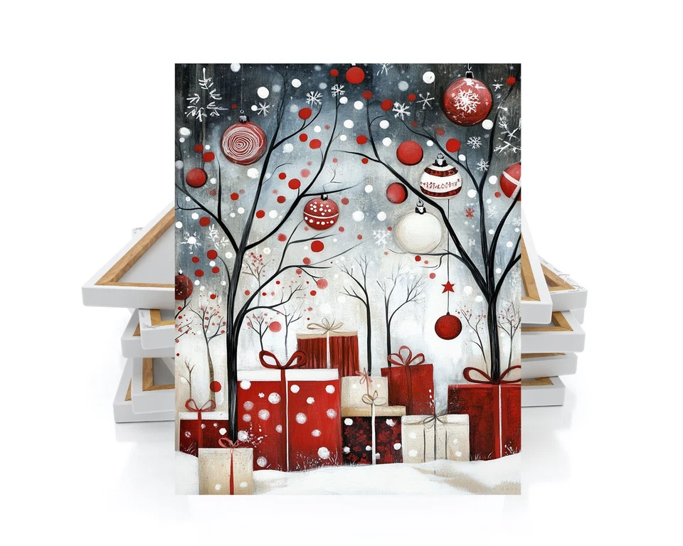 16x20 Red and White Christmas Gifts in Forest Canvas Wall Art Canvas Print - Image 4 of 4