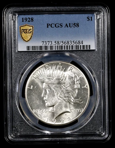 1928 Peace Dollar – PCGS AU58 – Blast White – Cartwheel Luster – Key Date - #409