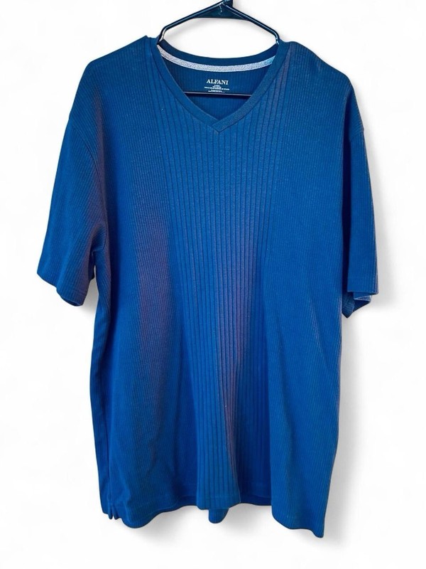 Alfani Navy V-Neck Ribbed Tee