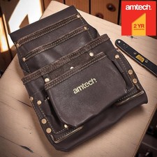 Amtech Leather Tool Pouch Heavy Duty Carpenters 4 Pocket Toolbelt 2 Hammer Loops