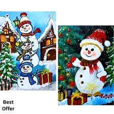 02 Pcs ACEO Original Christmas Snowman Acrylic Hand Painting Gift Art Set New