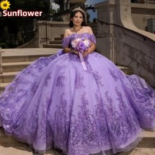Lavender Quinceanera Dresses Off Shoulder Lace Applique Prom Ball Gowns Sweet 16