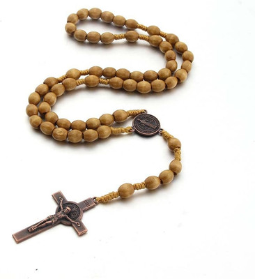 Handmade Wooden Catholic Rosaries, Rosary Beads Necklace with Metal Cross