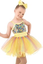 Dance Costume Intermediate Child Yellow Weissman 9652 Tap Ballet Rainbow Sequin