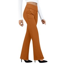 Women'S High Waist Flare Yoga Pants Pocket Design Casual Trousers Stretchy Wide-