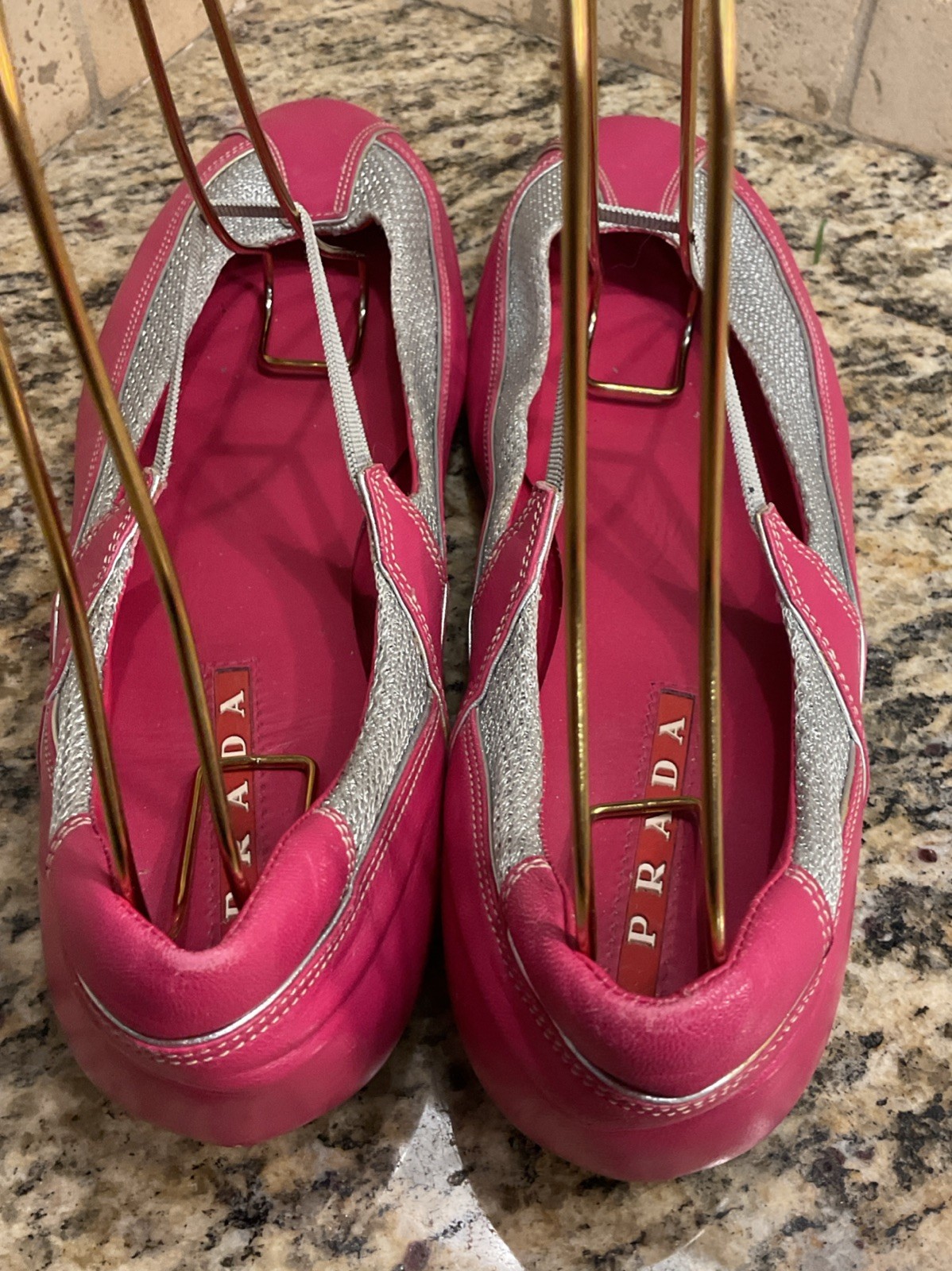 Prada Hot Pink And Metallic Silver Leather Ballet Flats Womens Size 39 Shoes thumbnail 4