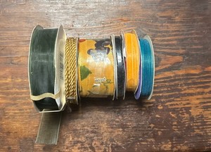 Gold, Dark Green, Apple Pear Grape, Wine Themed Lot Of 6 Spools Of Ribbon