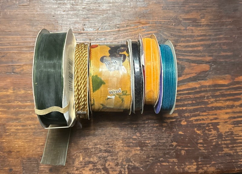 Gold, Dark Green, Apple Pear Grape, Wine Themed Lot Of 6 Spools Of Ribbon