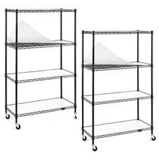 Black 4-Tier Rolling Carbon Steel Wire Garage Storage Shelving Unit Casters (2-P