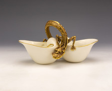 Royal Worcester Porcelain - Aesthetic Movement Gilded Dragon Handled Bowl
