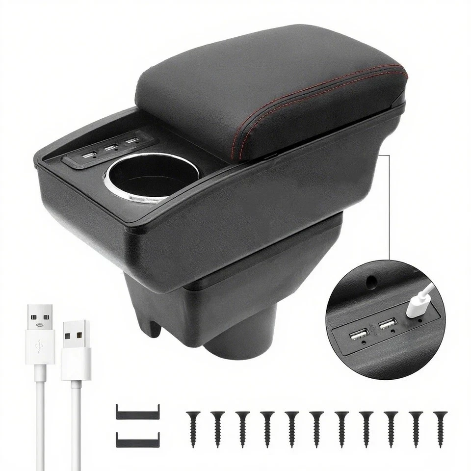 Caja reposabrazos de doble capa para Toyota Vios Yaris sedán 2014-2018 con 6 puertos USB Foto 4 de 4