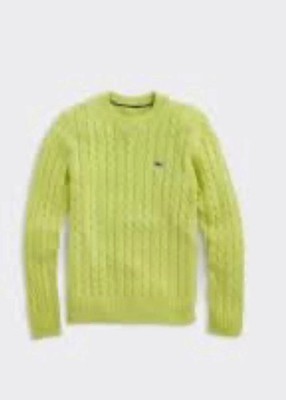 Vineyard Vines Cotton/Cashmere CABLE CREWNECK Sweater Wild Lime NWT Boys M $78