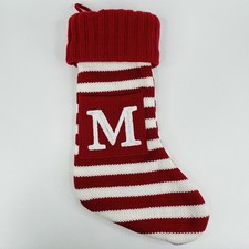 Target Wondershop Red White Striped M Monogram Knit Christmas Stocking 18" Long