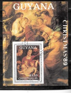 GUYANA SC#2237 1989 CHRISTMAS SOUVENIR SHEET CTO USED XF PICTORIAL STAMP