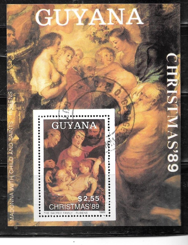 GUYANA SC#2237 1989 CHRISTMAS SOUVENIR SHEET CTO USED XF PICTORIAL STAMP