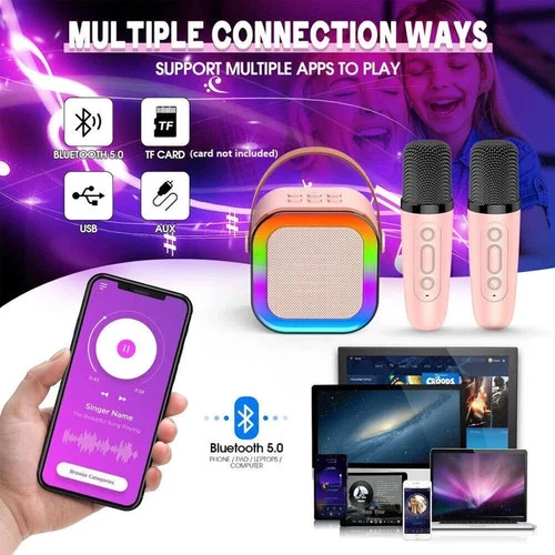 Kids Mini Karaoke Machine, Portable Karaoke Speaker With 2 Wireless Microphones - Picture 8 of 9